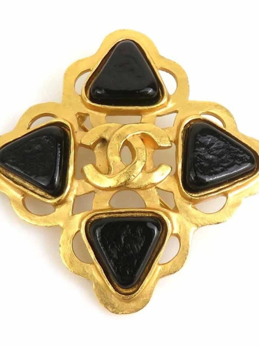 CHANEL Vintage CC Logo Brooch Gold/Black Metal/Stone -